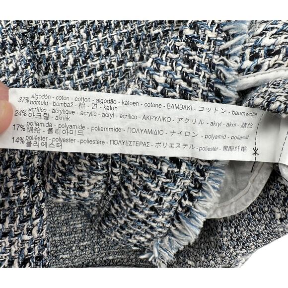 Zara Basic Boucle Blue White Tassel Patch Pockets Button Up Tweed Jacket Size M - Picture 6 of 8
